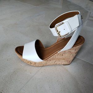 White Cork Wedge Sandal with Wide Ankle Strap
